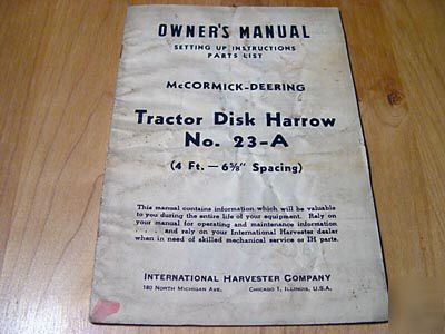 Mccormick-deering 23-a 23A disk harrow manual