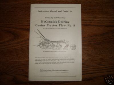 Mccormick-deering genius tractor plow owner's manual 