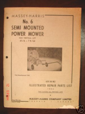 Massey-harris no. 6 semi mounted power mower manual