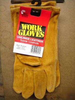 Work gloves unlined leather medium strap & ball wrist 
