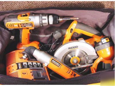 Ridgid 18V 5 piece cordless power tool set n carry bag