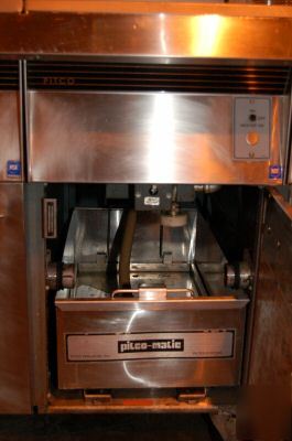 Pitco three-40 lb. gas fryers w/ dump station