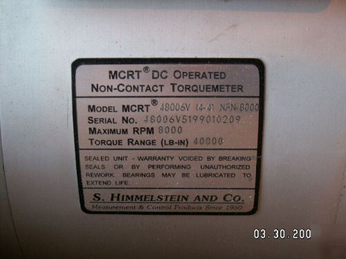 Himmelstien mcrt dc torquemeter 40K lb-in nice 