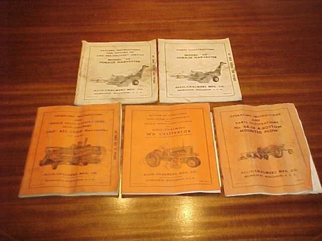 5 manuals vintage allis-chalmers harvester, cultivator+