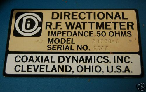 Directional r.f. wattmeter by coaxial dynamics inc.