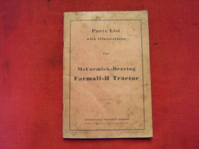 Original ihc farmall-h tractor parts list manual