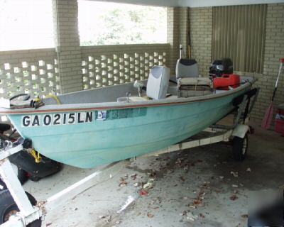 15' fiberglass boat, trailer, 9.9 tohatsu motor