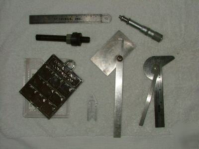 Assorted machinist tools & scales, micrometer, gage
