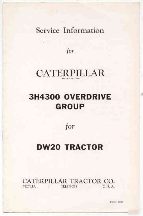 Caterpillar DW20 overdrive group 3H4300 manual 1953