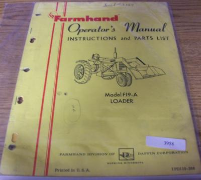 Farmhand F19-a loader parts manual