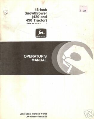 John deere operator's manual 46-inch snowthrower