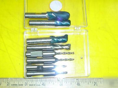 Lot of 8 hss mics. end mills 2&4 flute straight cut