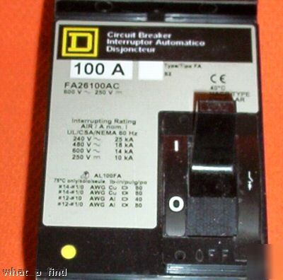 New square d FA26100AC 100 amp breaker warranty nnb