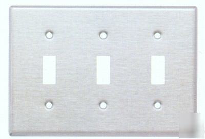 3G gang toggle switch wall plate, stainless steel