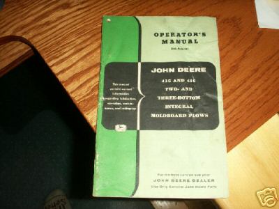 John deere 415,416 two&three-bottom plow manual orig.