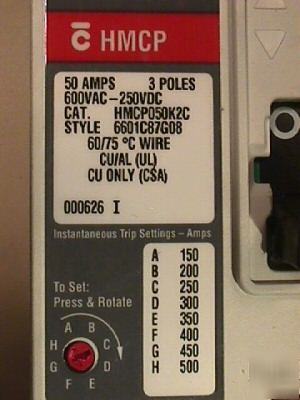 Cutler hammer hmcp 50 amp 600 vac circuit breaker 