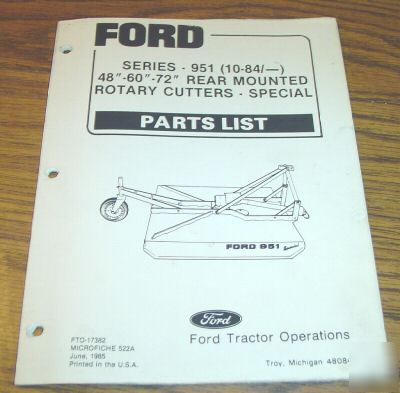Ford 951 rear rotary cutter special parts catalog book