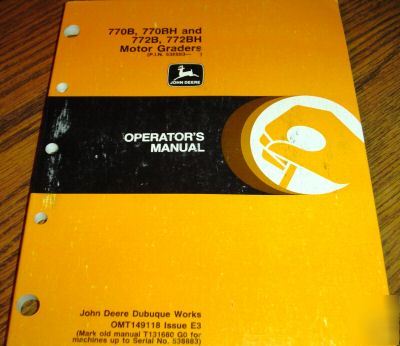 John deere 770B-772BH motor grader operator's manual jd
