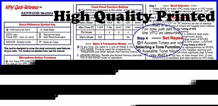 Kenwood tm-G707A nifty quick reference guide, tm-G707