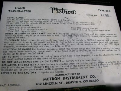 Metron type 25A handheld tachometer