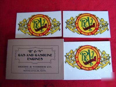 R&v gasoline book & 3 decals antique hit & miss engine