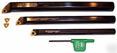 Steel trigon boring bar kit, 3 bars, 5 inserts wcoolant