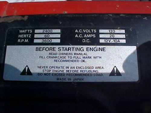 Craftsman gas engine generator 2400 watts model 580