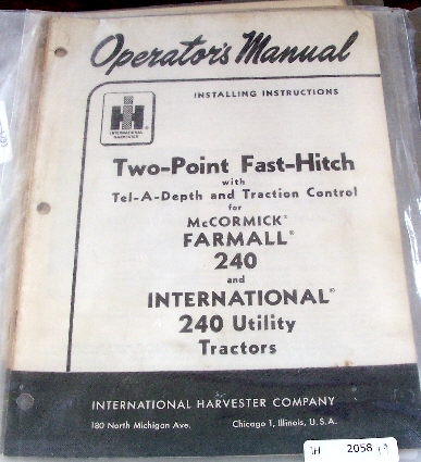 Ih mccormick farmall 240 tractor fast hitch manual