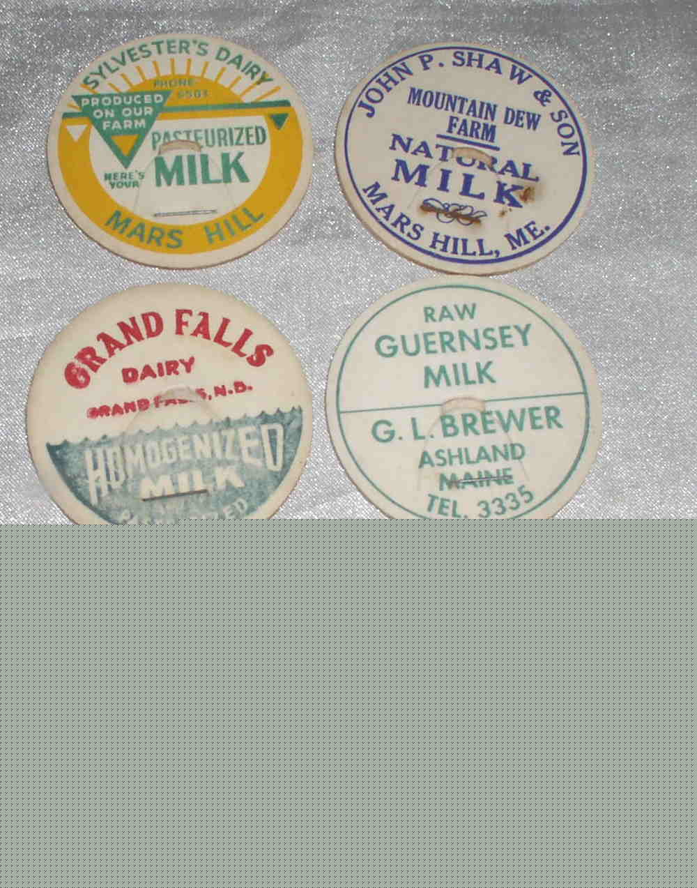 New milk caps,5 aroostook county maine, 1 brunswick can