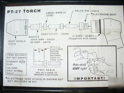 Esab pt 27 plasma torch comsumables