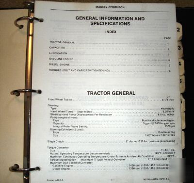 Massey ferguson 50 50A tractor backhoe service manual