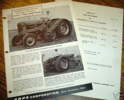 Allis chalmers D14 D17 tractor half track spec sheet ac