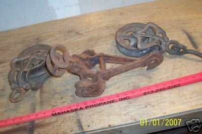 3 old hay barn trolley ? pulleys