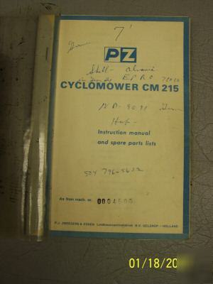 Pz cyclomower cm 215 instruction parts manual 