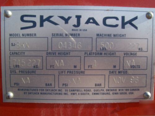 Skyjack sj-skx straddle frame #04346