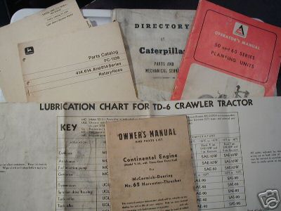 Big lot caterpillar, john deere, ih & chalmers manuals