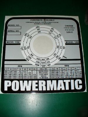 Decal set for powermatic model 1150 or 1200 drill press