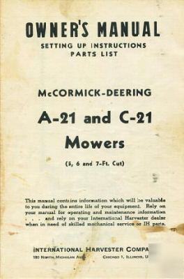 1948 mccormick-deering a-21 c-21 mowers original manual