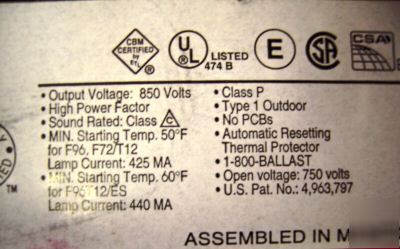 New magnetek fluorescent ballast type 1 outdoor