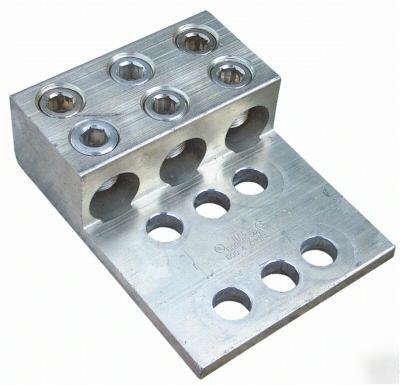 Aluminum mechanical lug, 3 conductor 2/4 hole, 600MCM