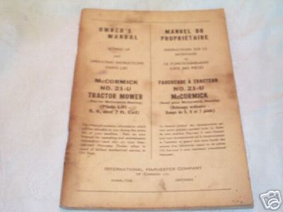 1949 international harvester 21-u tractor mower manual