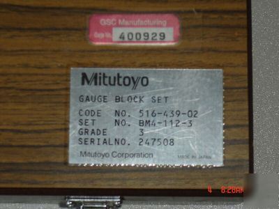 Mitutoyo 112 piece metric gage block set 516-439-02