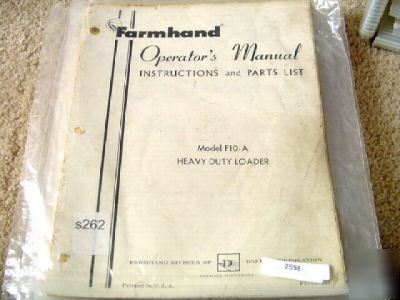Farmhand F10-a heavy duty loader operators parts manual