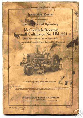 Mccormick deering farmall cultivator manual