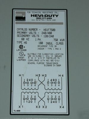 New transformer 240/480 to 120/240 egs hevi duty in box