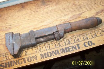 Rare john deere 10 in wood handle adj farm wrench tool