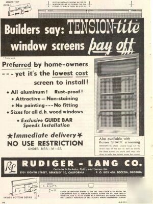 Rudiger lang co window screens ad 1952 toccoa ga