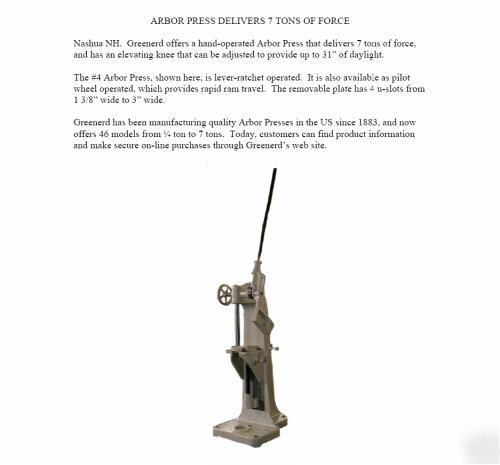 Greenerd #4, 7TON ratcheting arbor press no 4 like dake
