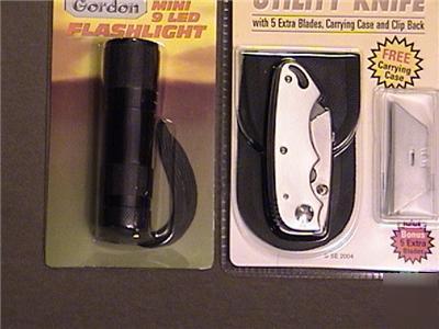 New folding lock-back utility knife + 9 led flashlight 