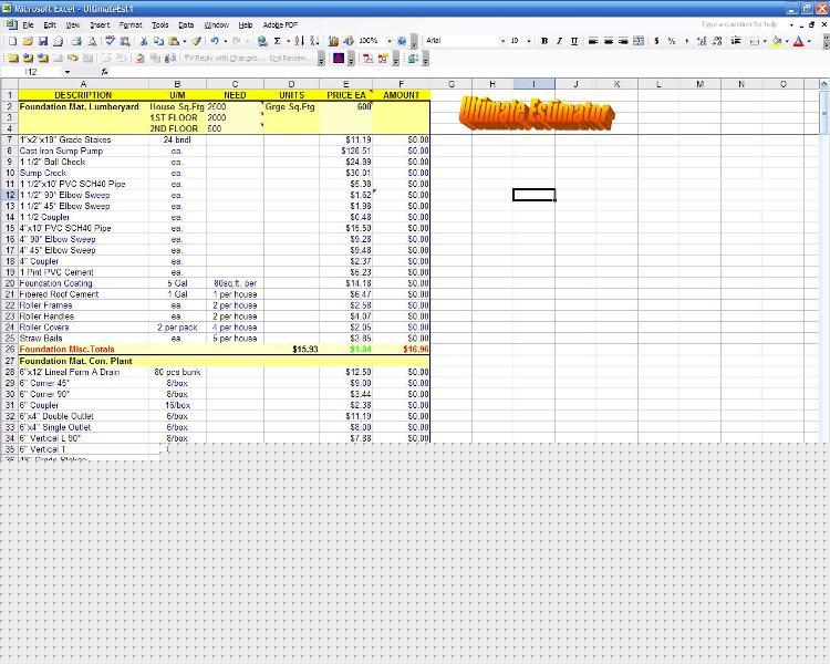 Spreadsheet, residential, contractor, excel